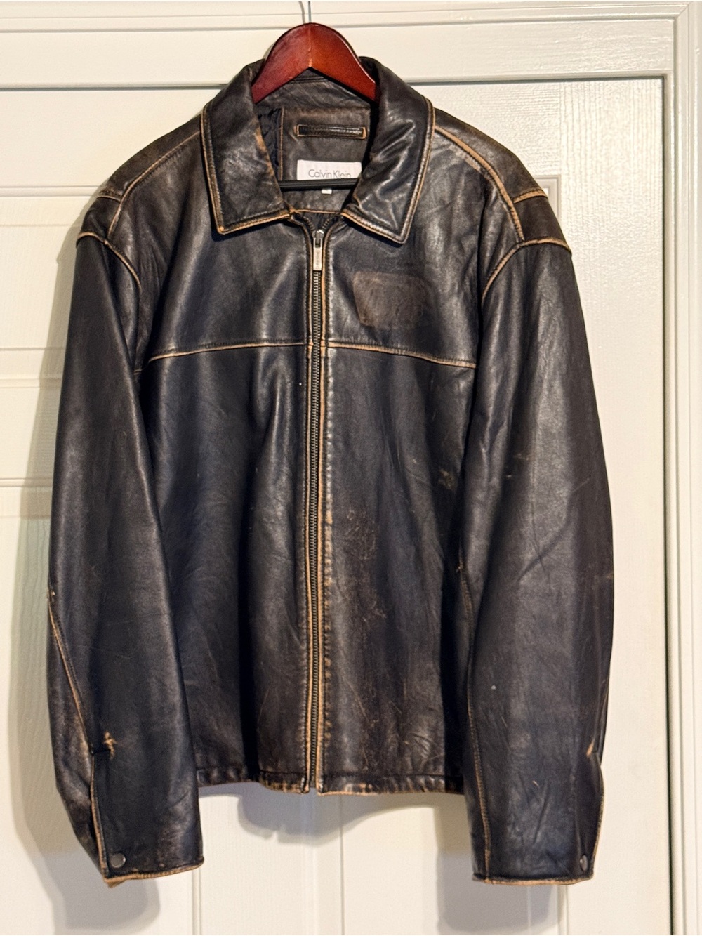 Calvin Klein Natural Distressed Leather Jacket